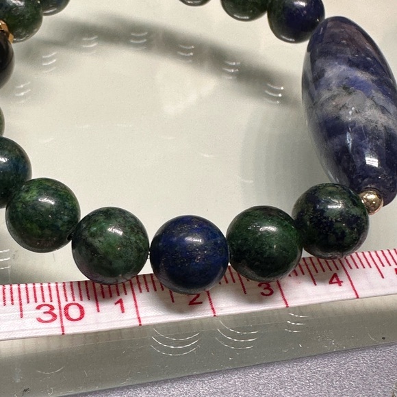 LAPIS LAZULI CHRYSOCOLLA + SODALITE + OBSIDIAN NATURAL BRACELET size 7” - Picture 8 of 13